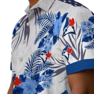 Patriotic Toronto Blue Jays Hawaiian Shirt - Summer Hibiscus Floral Print Beachwear MLB