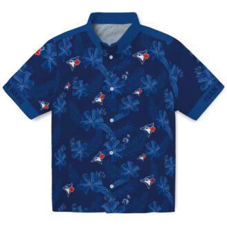 Personalized Toronto Blue Jays Botanical Print Hawaiian Shirt - Navy MLB Summer Apparel