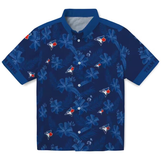 Personalized Toronto Blue Jays Botanical Print Hawaiian Shirt - Navy MLB Summer Apparel