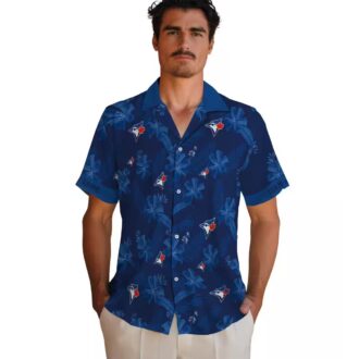 Personalized Toronto Blue Jays Botanical Print Hawaiian Shirt - Navy MLB Summer Apparel