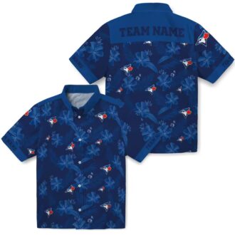 Personalized Toronto Blue Jays Botanical Print Hawaiian Shirt - Navy MLB Summer Apparel