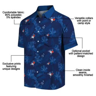 Personalized Toronto Blue Jays Botanical Print Hawaiian Shirt - Navy MLB Summer Apparel