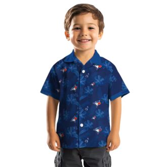 Personalized Toronto Blue Jays Botanical Print Hawaiian Shirt - Navy MLB Summer Apparel