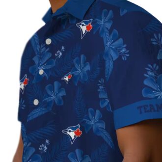 Personalized Toronto Blue Jays Botanical Print Hawaiian Shirt - Navy MLB Summer Apparel