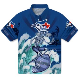 Personalized Toronto Blue Jays Skeleton Surfing Hawaiian Shirt - MLB Beach Apparel