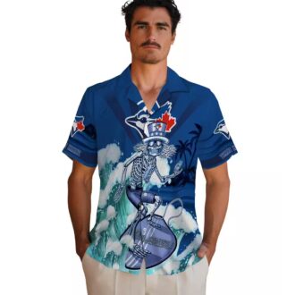 Personalized Toronto Blue Jays Skeleton Surfing Hawaiian Shirt - MLB Beach Apparel