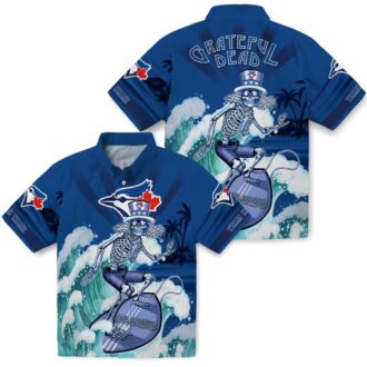 Personalized Toronto Blue Jays Skeleton Surfing Hawaiian Shirt - MLB Beach Apparel