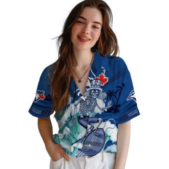 Personalized Toronto Blue Jays Skeleton Surfing Hawaiian Shirt - MLB Beach Apparel
