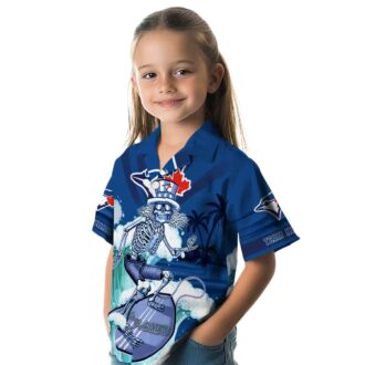 Personalized Toronto Blue Jays Skeleton Surfing Hawaiian Shirt - MLB Beach Apparel