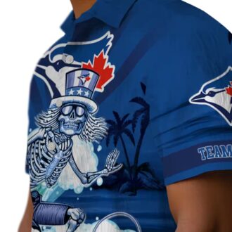 Personalized Toronto Blue Jays Skeleton Surfing Hawaiian Shirt - MLB Beach Apparel