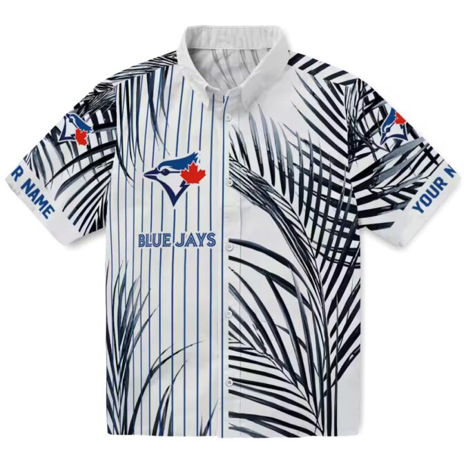 Summer Toronto Blue Jays Hawaiian Shirt - Palm Stripes Blue Black White, MLB Fan Gear