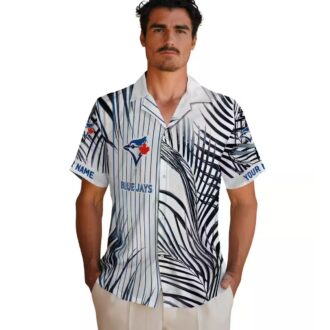 Summer Toronto Blue Jays Hawaiian Shirt - Palm Stripes Blue Black White, MLB Fan Gear