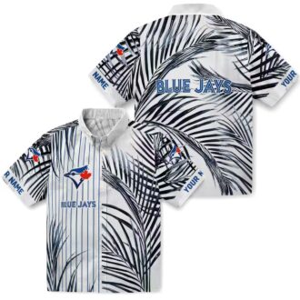 Summer Toronto Blue Jays Hawaiian Shirt - Palm Stripes Blue Black White, MLB Fan Gear