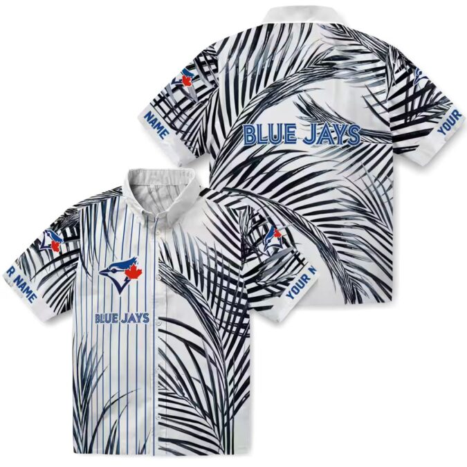 Summer Toronto Blue Jays Hawaiian Shirt - Palm Stripes Blue Black White, MLB Fan Gear