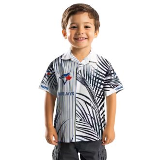 Summer Toronto Blue Jays Hawaiian Shirt - Palm Stripes Blue Black White, MLB Fan Gear