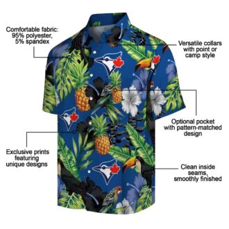 Toronto Blue Jays Aloha Button Up Shirt - Hibiscus Pineapple Print, Blue Green Tropical Beach Shirt