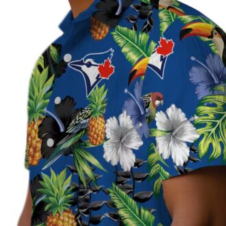Toronto Blue Jays Aloha Button Up Shirt - Hibiscus Pineapple Print, Blue Green Tropical Beach Shirt