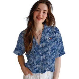 Toronto Blue Jays Aloha Style Hawaiian Shirt with Hibiscus & Leaf Print for Summer