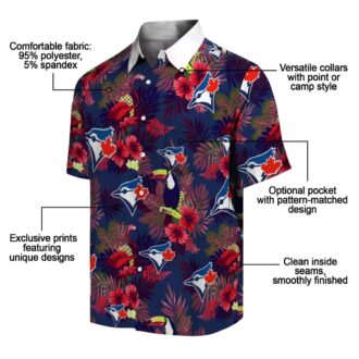 Toronto Blue Jays Blue Red Hawaiian Shirt - Floral Toucan MLB Fan Beach Vacation Wear
