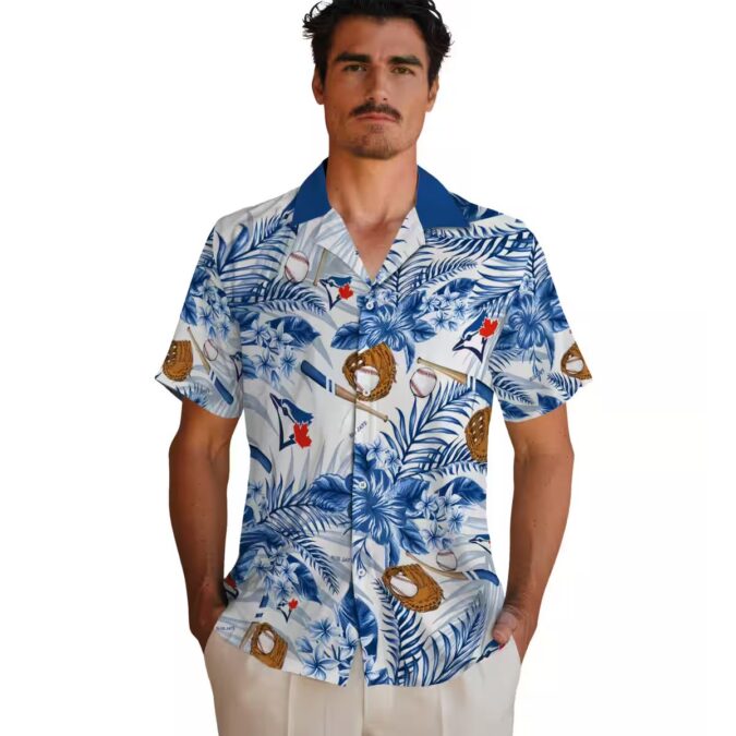 Toronto Blue Jays Custom Floral Baseball Hawaiian Shirt - Blue White MLB Beach Shirt