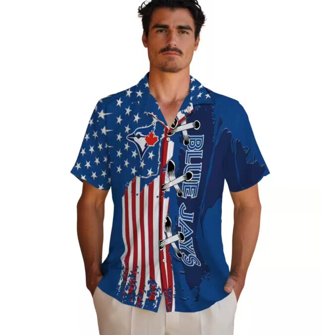 Toronto Blue Jays Stitched Flag Blue Shirt for Men - Perfect Gift for MLB Fans USA