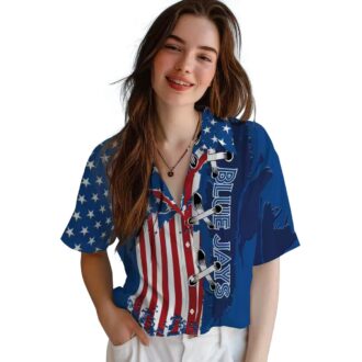 Toronto Blue Jays Stitched Flag Blue Shirt for Men - Perfect Gift for MLB Fans USA