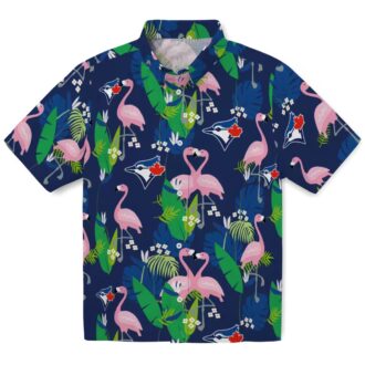 Tropical Flamingo Foliage Blue Green Hawaiian Shirt - MLB Toronto Blue Jays Fan Shirt
