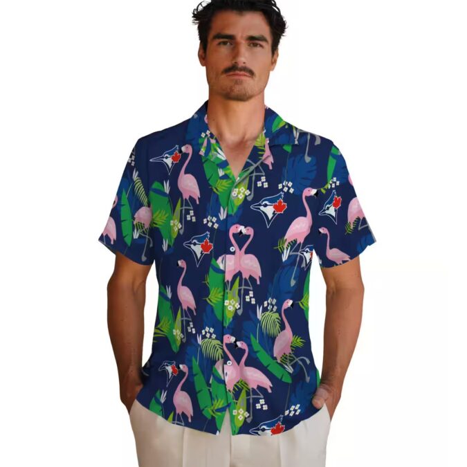 Tropical Flamingo Foliage Blue Green Hawaiian Shirt - MLB Toronto Blue Jays Fan Shirt