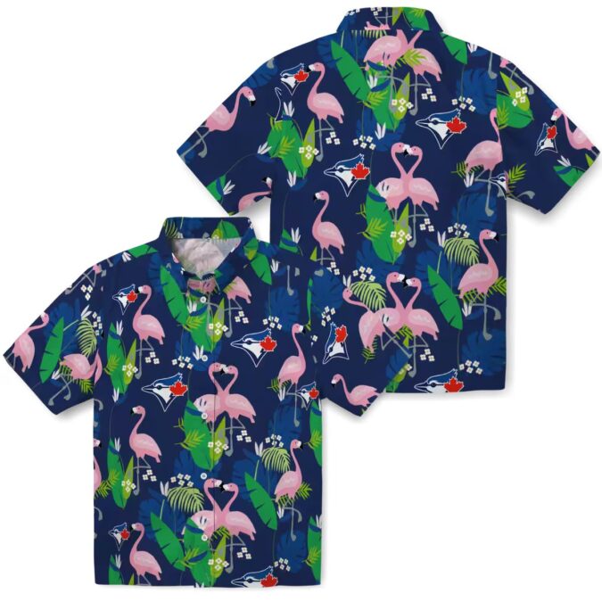 Tropical Flamingo Foliage Blue Green Hawaiian Shirt - MLB Toronto Blue Jays Fan Shirt