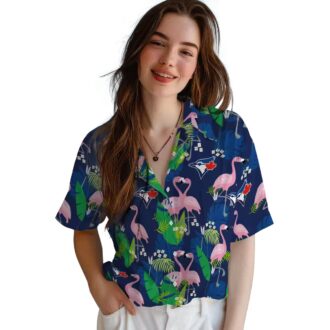 Tropical Flamingo Foliage Blue Green Hawaiian Shirt - MLB Toronto Blue Jays Fan Shirt
