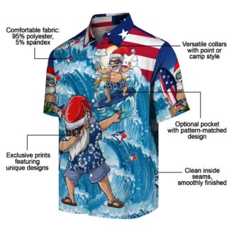 Tropical Surfing Santa Blue Jays Hawaiian Shirt - Holiday Vacation Fan Gear