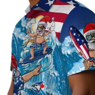 Tropical Surfing Santa Blue Jays Hawaiian Shirt - Holiday Vacation Fan Gear