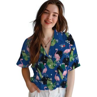 Women's Toronto Blue Jays Hawaiian Shirt - Flamingo Leaf Design for Beach and Summer Fun