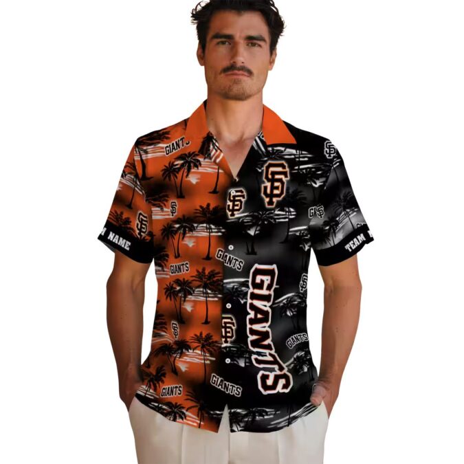 Custom MLB San Francisco Giants Hawaiian Shirt - Orange Palm Silhouettes Summer Shirt