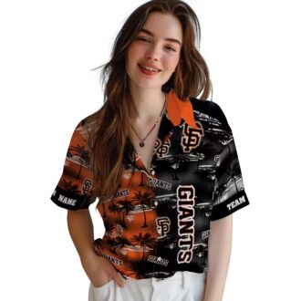 Custom MLB San Francisco Giants Hawaiian Shirt - Orange Palm Silhouettes Summer Shirt