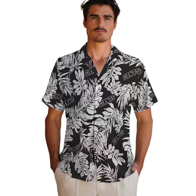 Giants Hawaiian Shirt for MLB Fans - Black Monstera Leaf Tropical Game Day Look