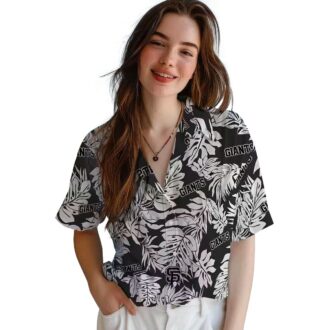 Giants Hawaiian Shirt for MLB Fans - Black Monstera Leaf Tropical Game Day Look