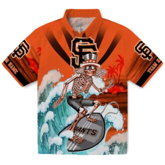 Men's San Francisco Giants Hawaiian Shirt with Orange Blue Skeleton Surfing Tropical Print