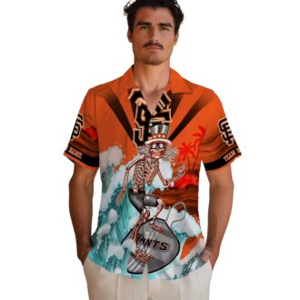 Men's San Francisco Giants Hawaiian Shirt with Orange Blue Skeleton Surfing Tropical Print