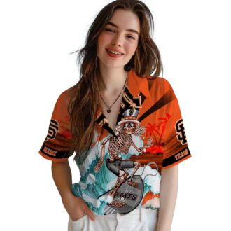 Men's San Francisco Giants Hawaiian Shirt with Orange Blue Skeleton Surfing Tropical Print