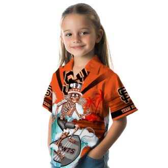 Men's San Francisco Giants Hawaiian Shirt with Orange Blue Skeleton Surfing Tropical Print