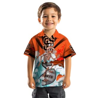 Men's San Francisco Giants Hawaiian Shirt with Orange Blue Skeleton Surfing Tropical Print