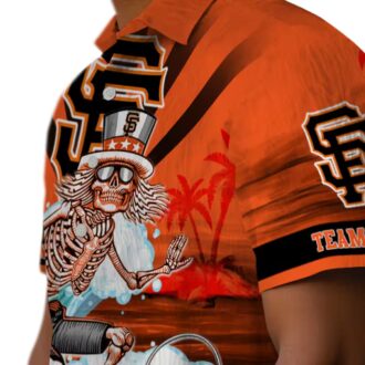 Men's San Francisco Giants Hawaiian Shirt with Orange Blue Skeleton Surfing Tropical Print