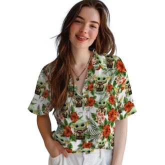 Men's San Francisco Giants Hawaiian Shirt with Tropical Green Yoda Print, MLB Fan Gear