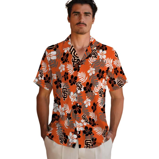 Men's San Francisco Giants Orange Tropical Hawaiian Shirt - MLB Floral Beach Party Shirt