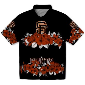 MLB San Francisco Giants Orange Black Hawaiian Shirt with Hibiscus Stripe Design