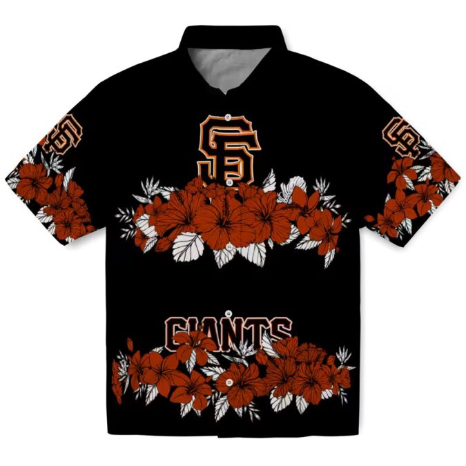 MLB San Francisco Giants Orange Black Hawaiian Shirt with Hibiscus Stripe Design