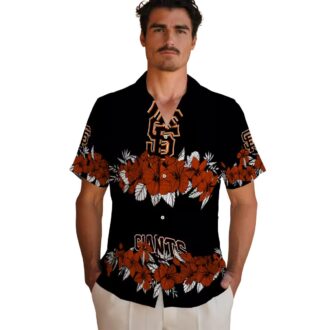 MLB San Francisco Giants Orange Black Hawaiian Shirt with Hibiscus Stripe Design
