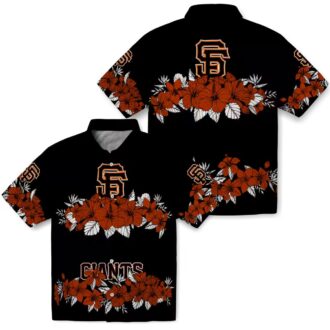 MLB San Francisco Giants Orange Black Hawaiian Shirt with Hibiscus Stripe Design