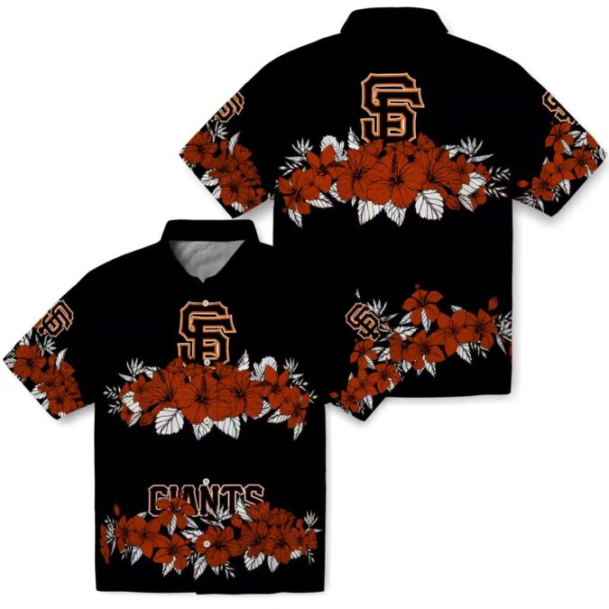 MLB San Francisco Giants Orange Black Hawaiian Shirt with Hibiscus Stripe Design